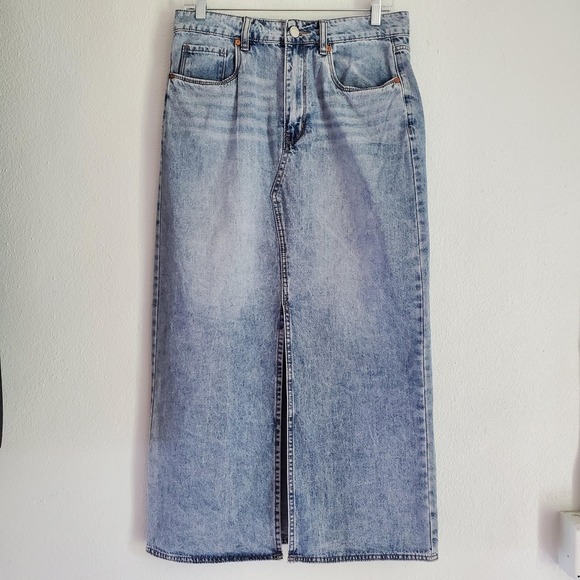 BLANK NYC Maxi Denim Skirt Women 28 Pockets Slit Cotton Blue Boho Festival Gypsy - Picture 3 of 11